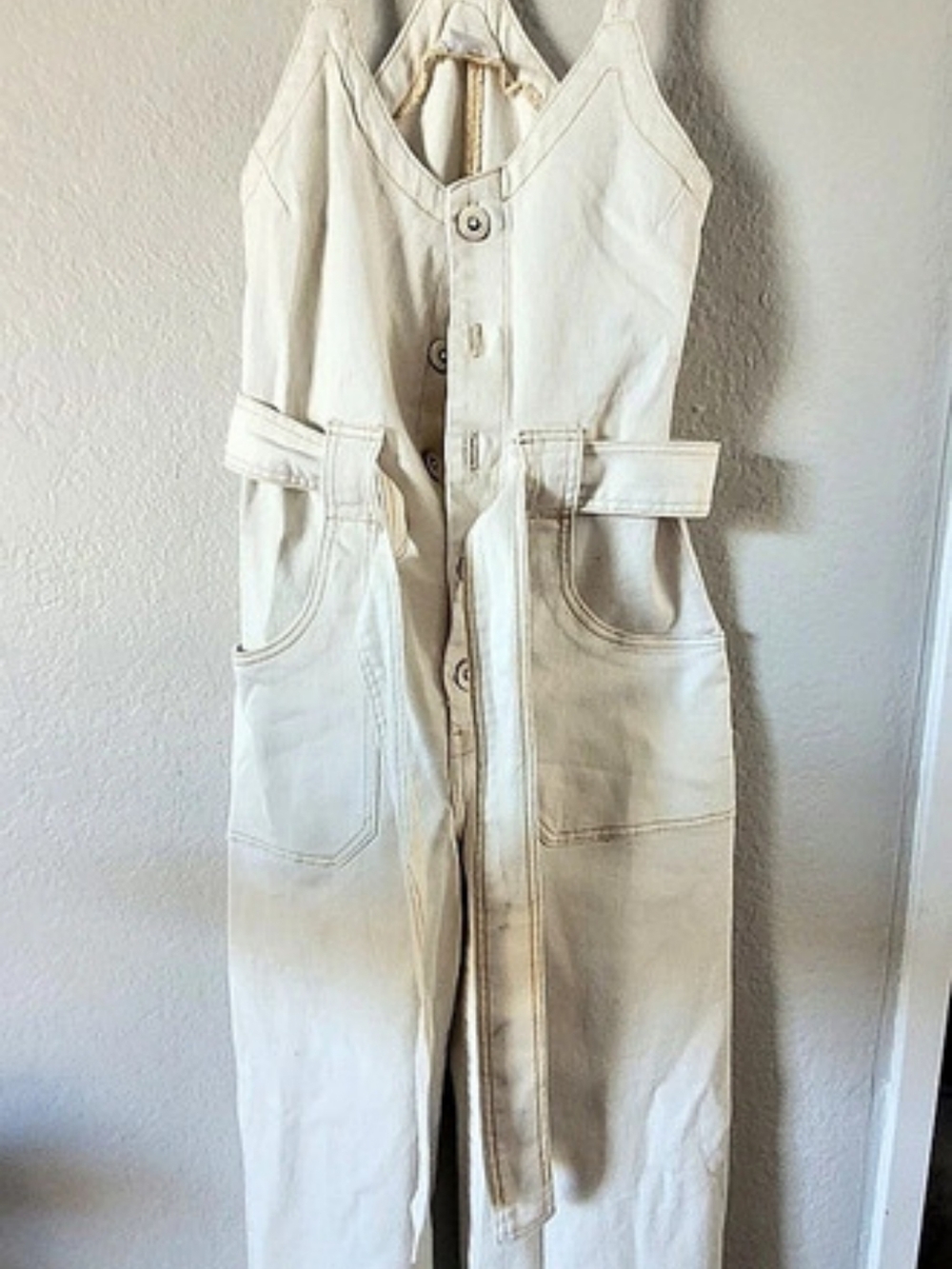VENUS White Cotton Utility Jumpsuit Size Medium